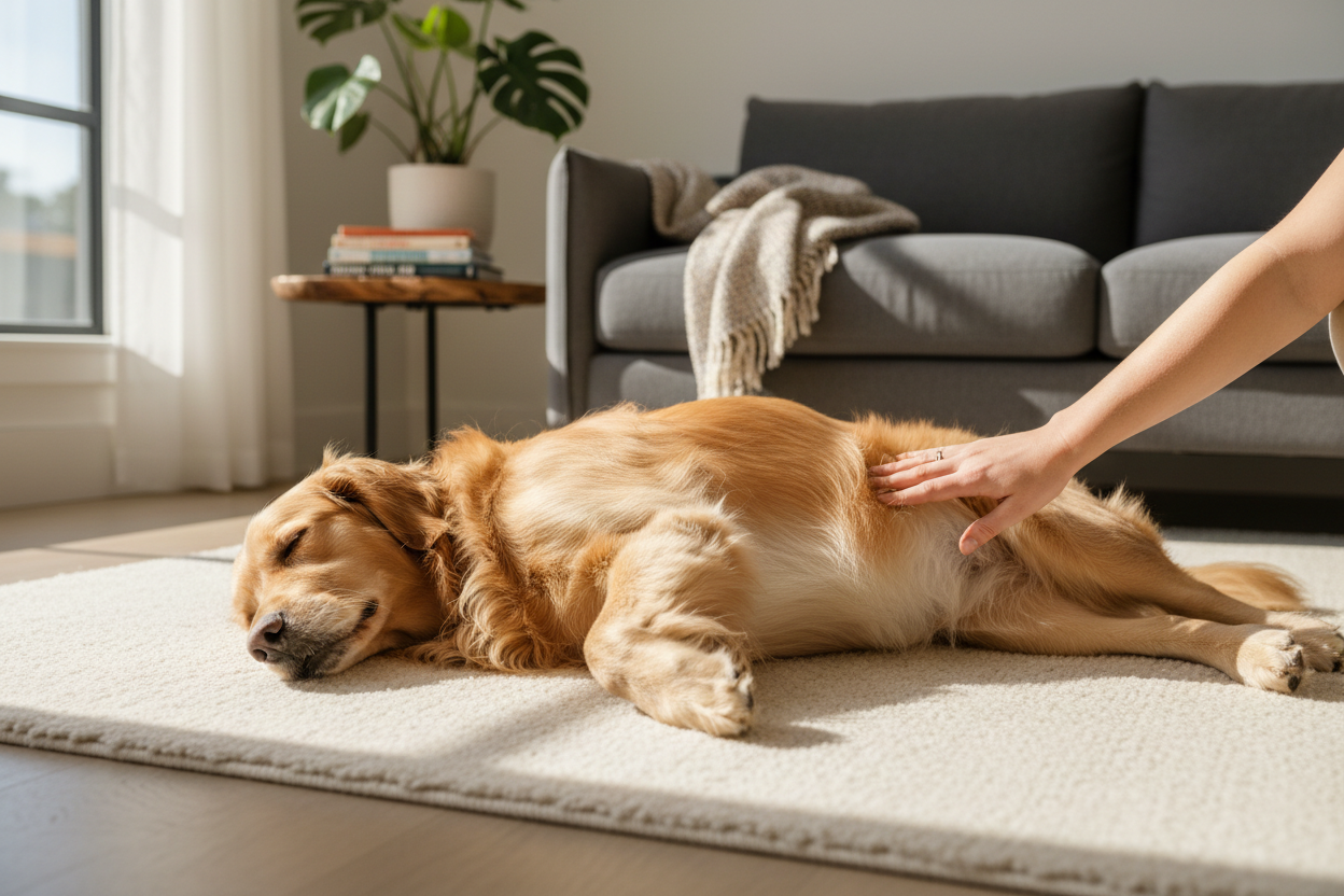 Calm dog belly rub